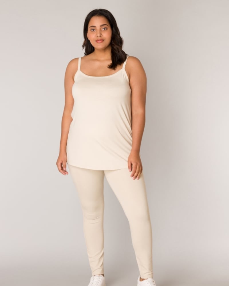 Front of a model wearing a size 1(48) Alexa in Light Beige by Base Level Curvy. | dia_product_style_image_id:279684